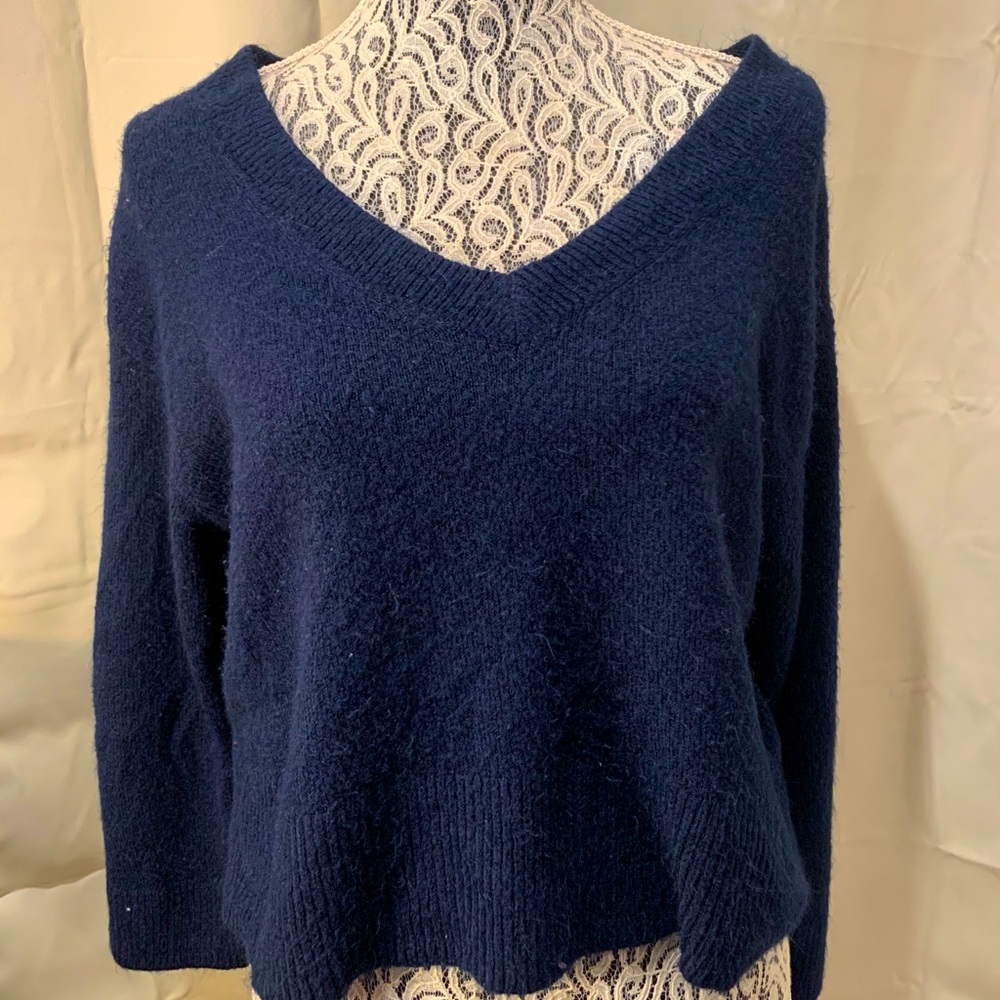 Navy V-Neck Casual Sweater